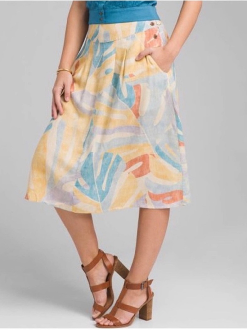 PrAna Willow Sways Palm Print Tencel Midi Skirt, S